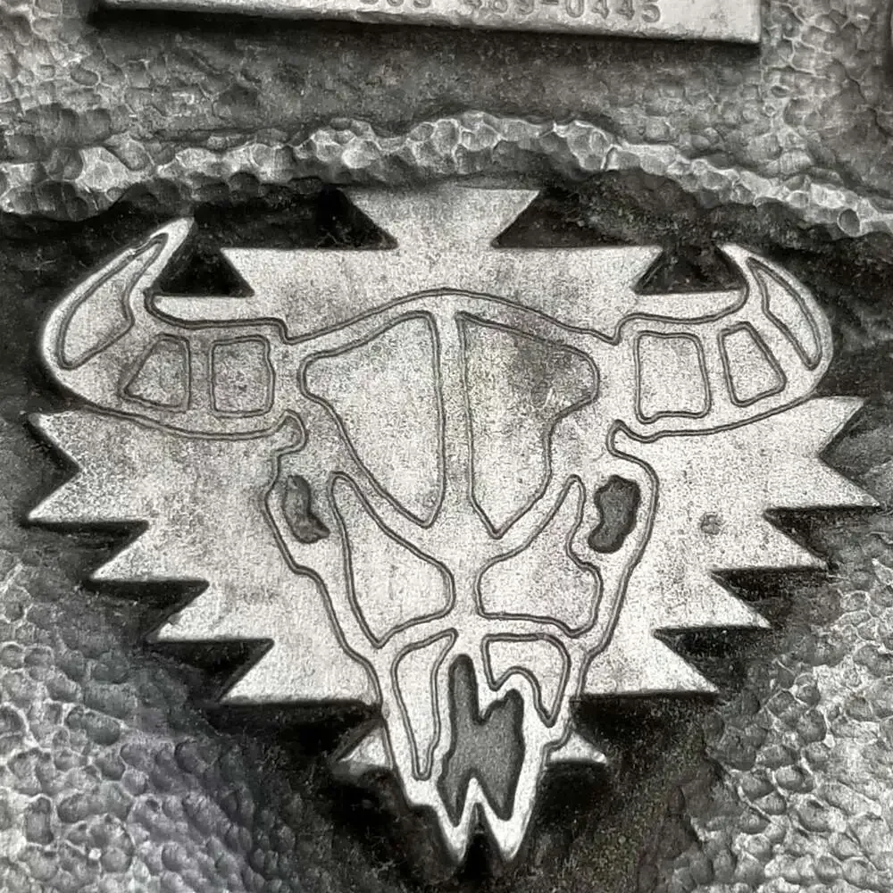 Vintage Belt Buckle 1993 Pewter Cow Skull Native American Indian Tribal Western‎